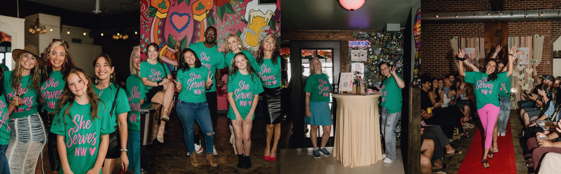 A collage of She Serves NW members serving and connecting at community events